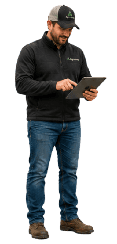 An ag service provider reviewing a job on a tablet